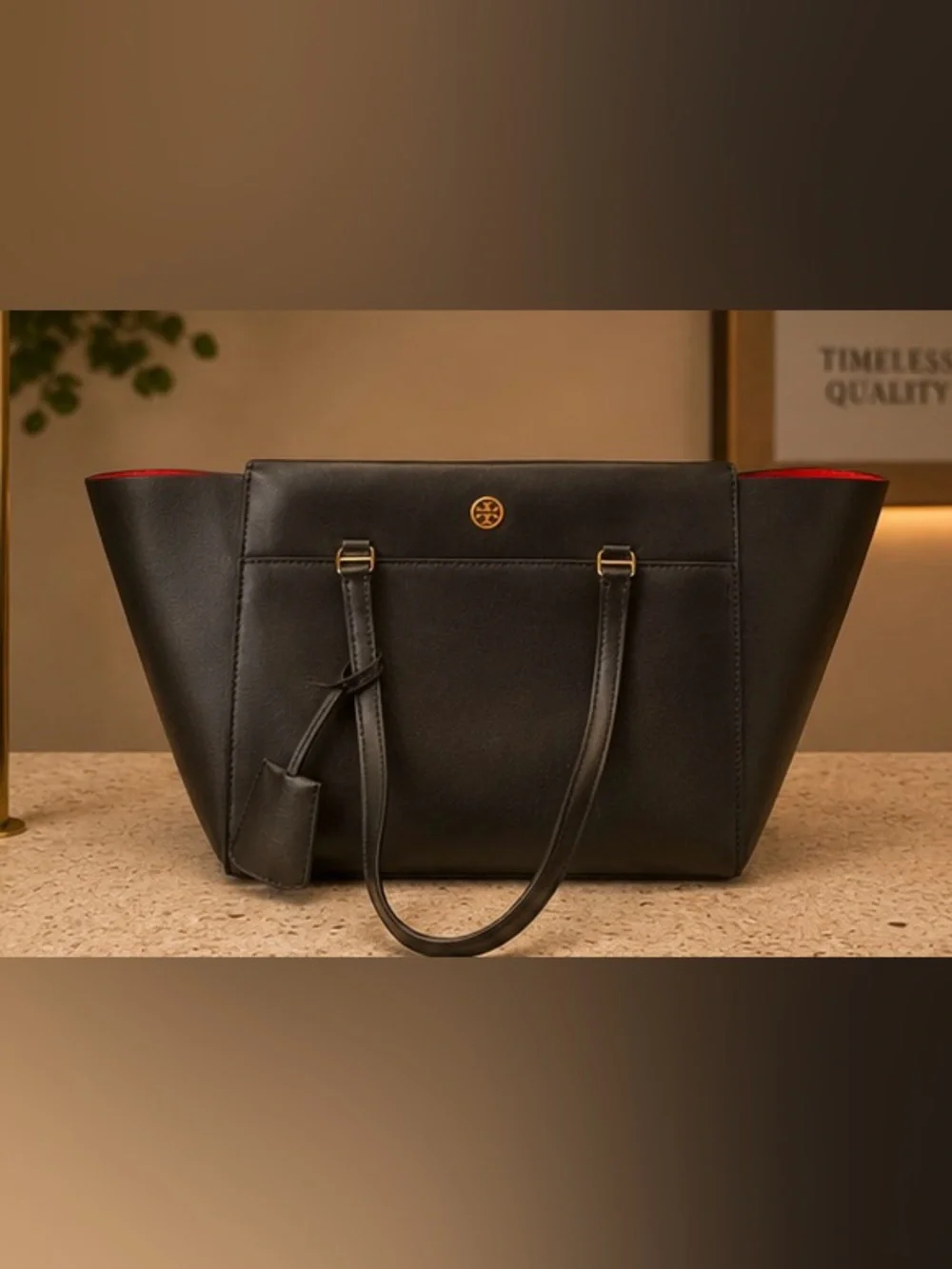 Tory Burch Dark Navy Leather Zip Tote (like new!)